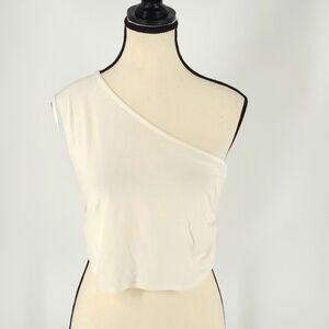 PrettyLittleThing Size 6 Cream One Shoulder Maternity Crop Top